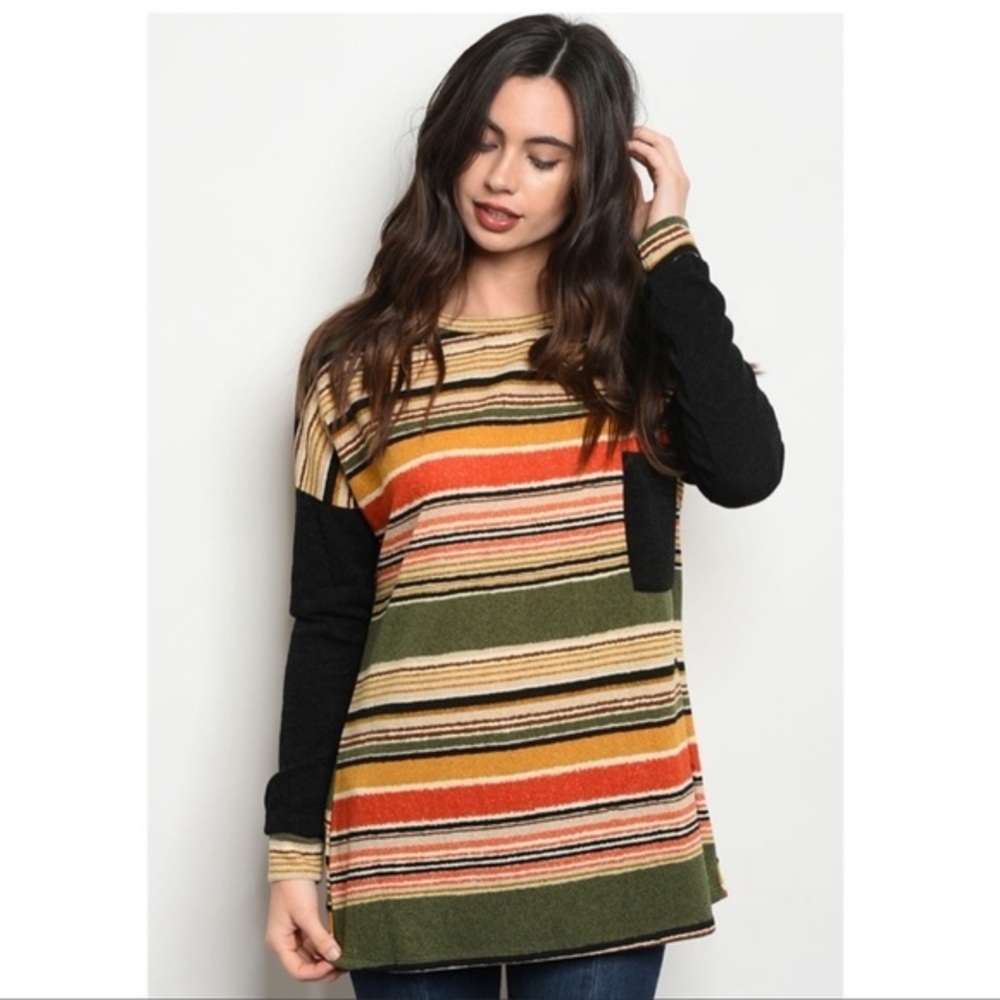 Green/ Orange/ Red Stripes Long Sleeve Tees NEW